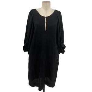 Apiece Apart Mini Shift Dress Balloon Sleeve V-Neck‎ Linen Tencel Black Size 2